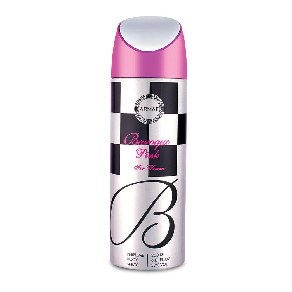 Armaf Baroque Pink Deodorant Spray 200ml long lasting women's fragrance with mandarin peach magnolia melon and elegant floral fruity scent