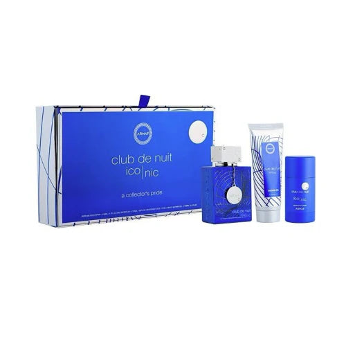 Armaf Club de Nuit Blue Iconic 3 piece gift set for men with grapefruit lemon mint ginger jasmine and woody amber notes