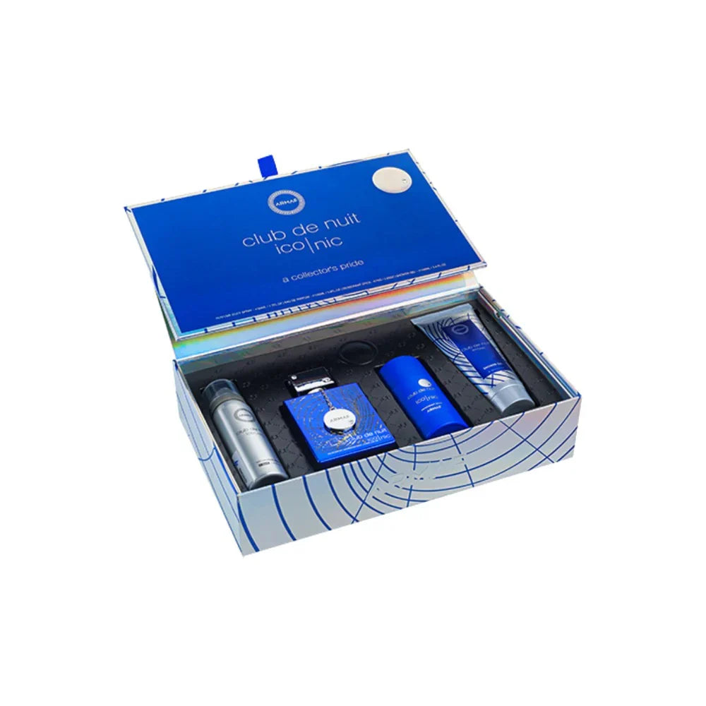 Armaf Club de Nuit Blue Iconic gift set 4 pieces long lasting men's fragrance set with citrus fresh opening spicy aromatic heart and woody amber base