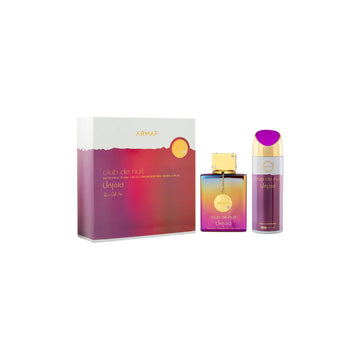 Armaf Club de Nuit Untold 2 piece gift set with 105ml eau de parfum and 200ml body spray featuring saffron jasmine ambergris and cedar notes