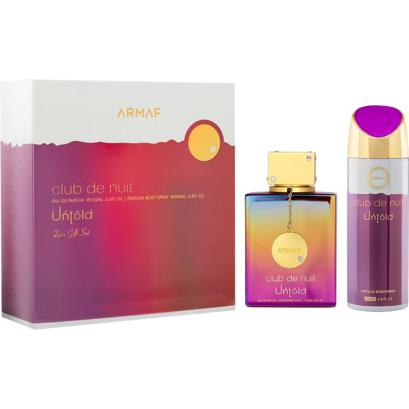 Armaf Club de Nuit Untold Gift Set 2 pieces for women and men includes eau de parfum and perfumed body spray with amber woody scent