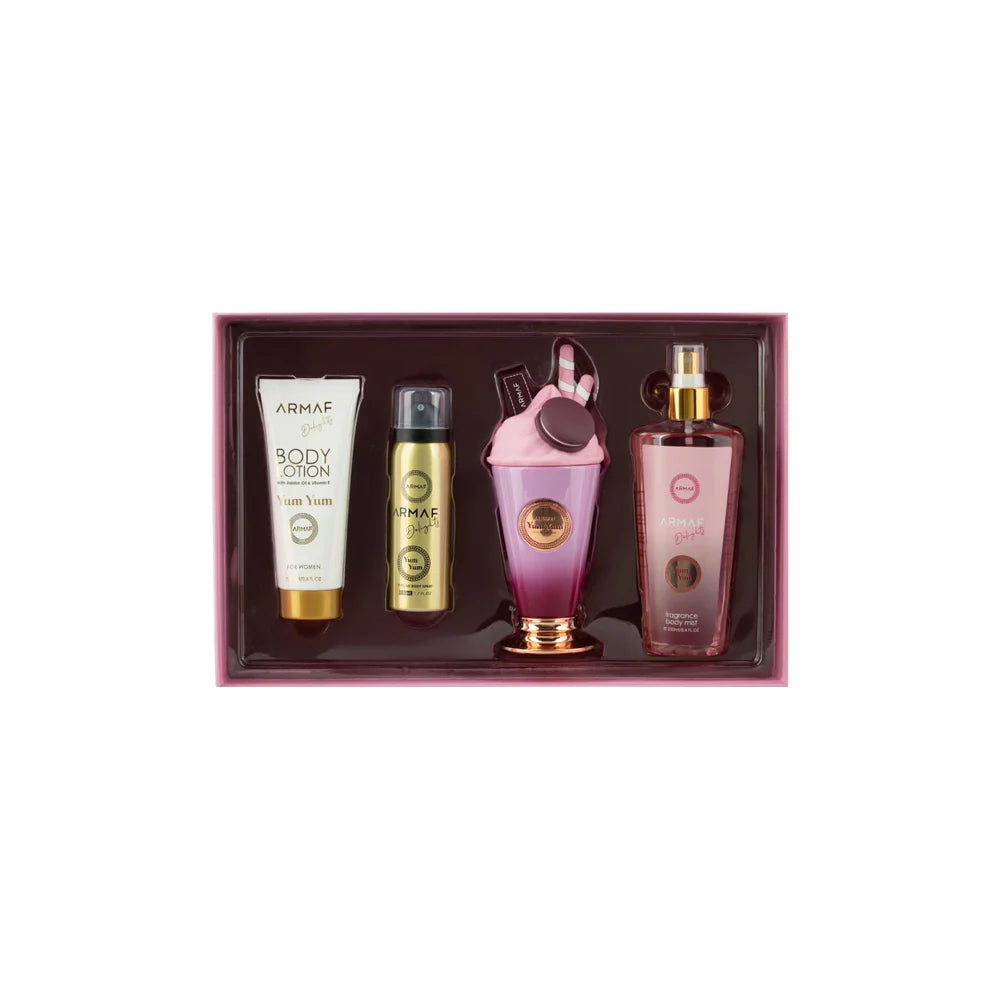 Armaf Delights Yum Yum Special Edition 4 piece gift set for women with wild berries cherry orange bergamot rose vanilla musk and amber notes