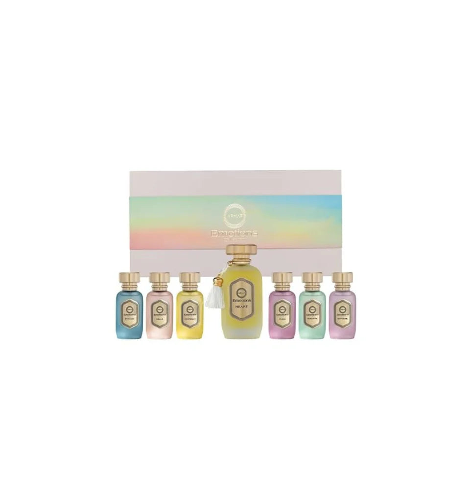 Armaf Emotions Collection 7 piece gift set features seven unique fragrances designed for different moods including fresh floral fruity and woody notes