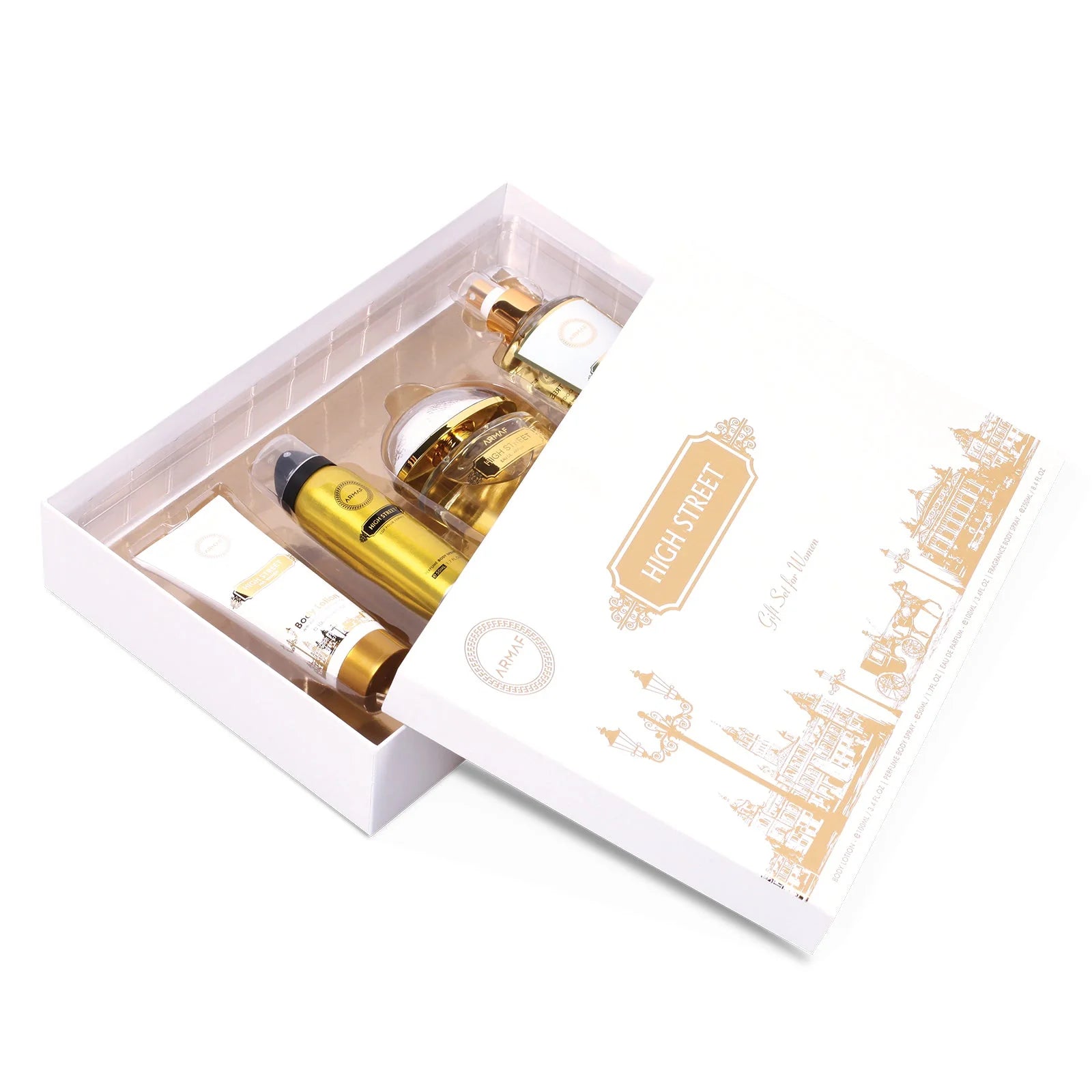 Armaf High Street Woman Special Edition Gift Set 4 pieces for women with fresh floral fruity fragrance and elegant musky woody finish