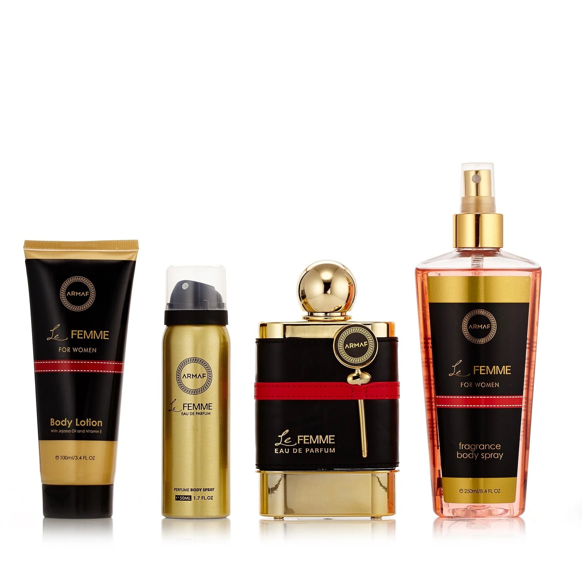Armaf Le Femme 4 piece gift set for women with plum orange bergamot jasmine rose saffron vanilla and musk notes
