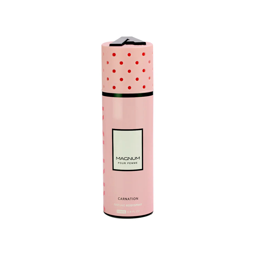 Armaf Magnum Pour Femme Carnation Deodorant Spray 200ml long lasting women's fragrance with freesia orange blossom peach and elegant floral woody scent
