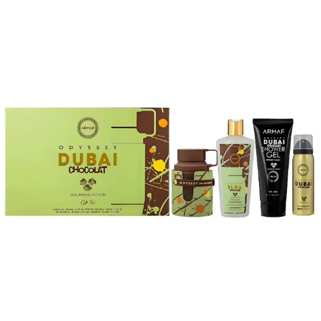 Armaf Odyssey Dubai Chocolat Gourmand Special Edition Gift Set 4 pieces for women and men with sweet chocolate coffee vanilla and amber woody fragrance