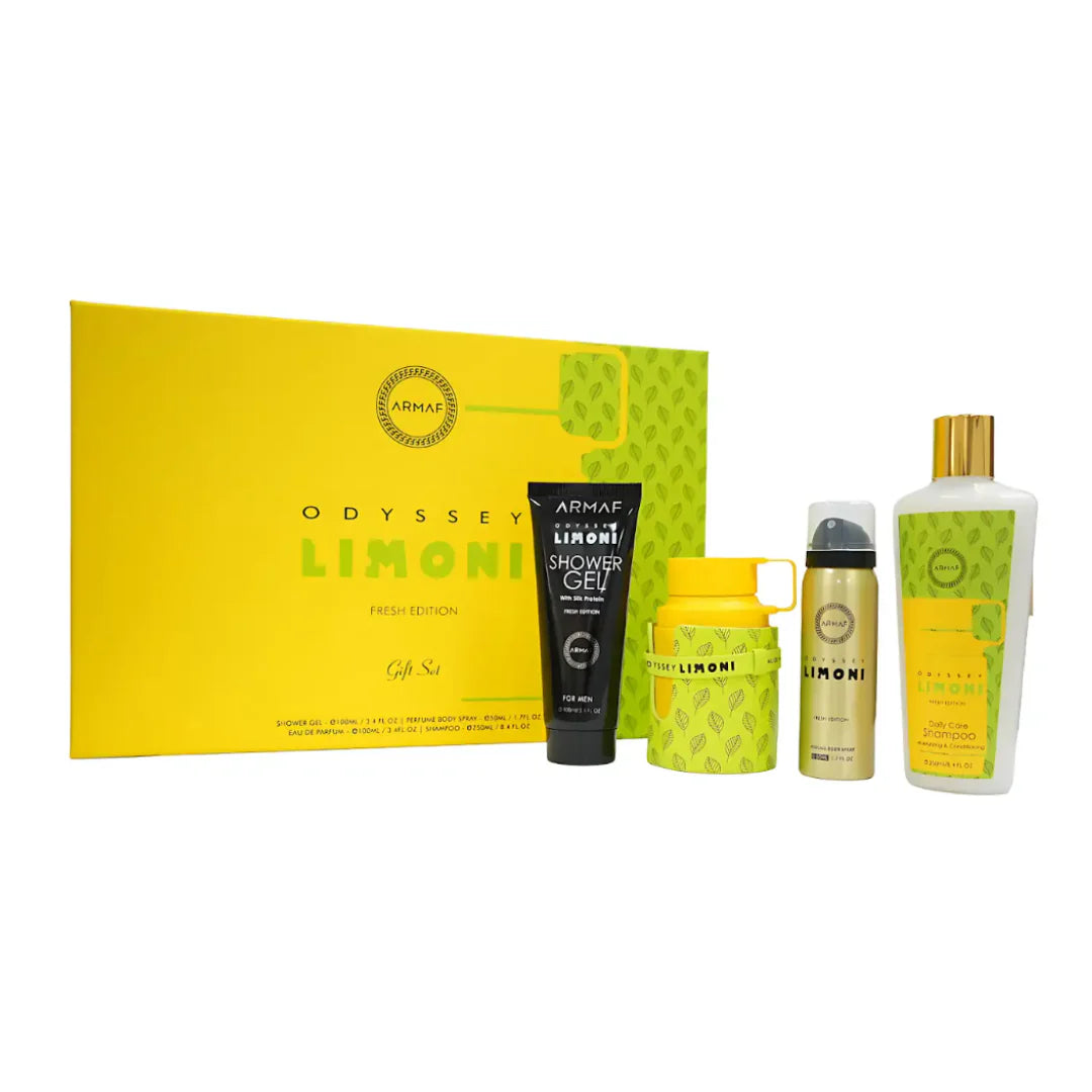 Armaf Odyssey Limoni Fresh gift set 4 pieces long lasting unisex fragrance set with lemon mandarin bergamot ginger marine notes and amber musk base