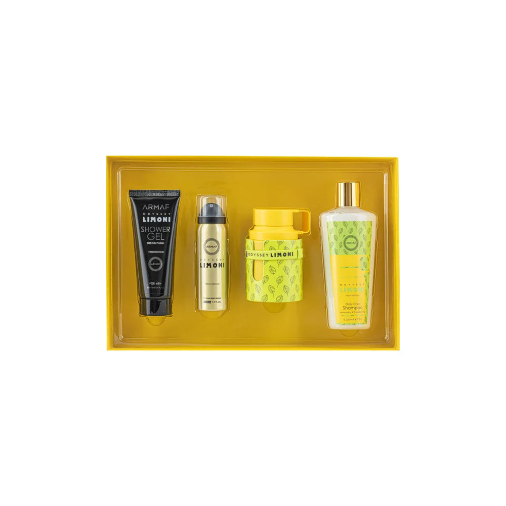 Armaf Odyssey Limoni Fresh Special Edition Gift Set 4 pieces for women and men with citrus marine amber fragrance and long lasting fresh scent