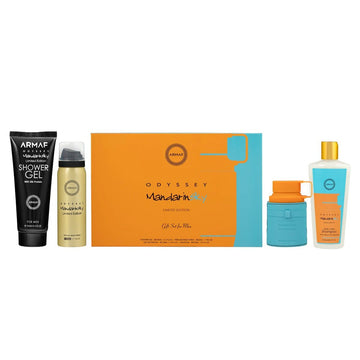 Armaf Odyssey Mandarin Sky Limited Edition Gift Set 4 pieces includes eau de parfum body spray shower gel and shampoo with citrus amber vanilla scent