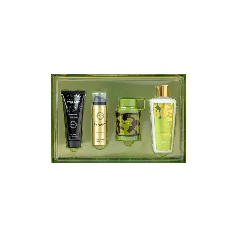 Armaf Odyssey Tyrant Special Edition 4 piece gift set for men with grapefruit citrus pepper lavender vetiver and cedar notes