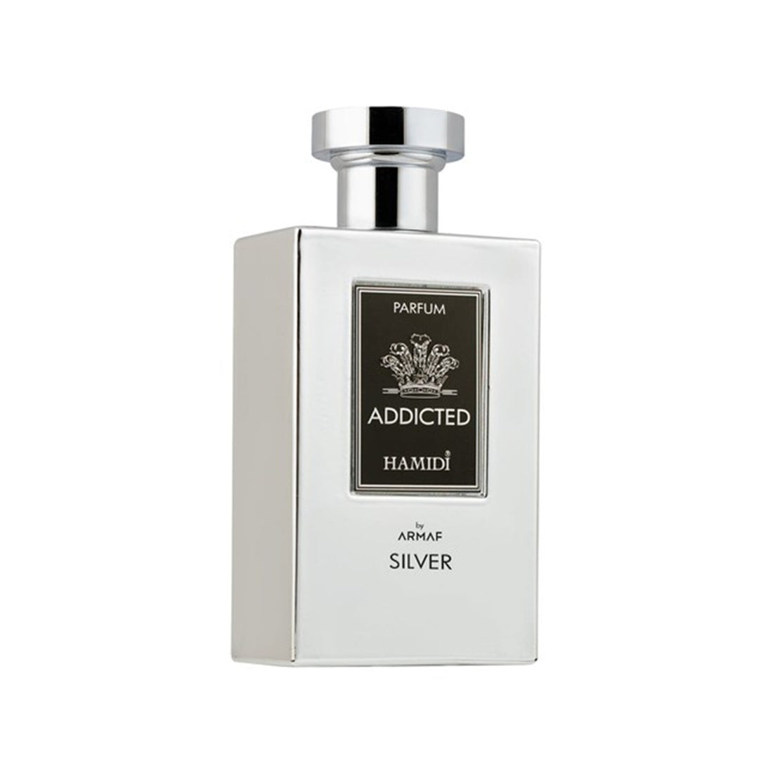 Hamidi Addicted Silver Eau De Parfum 120ml unisex fragrance with bergamot lemon lime ginger blackcurrant violet leaves jasmine iris rose sandalwood cedarwood musk and ambroxan notes