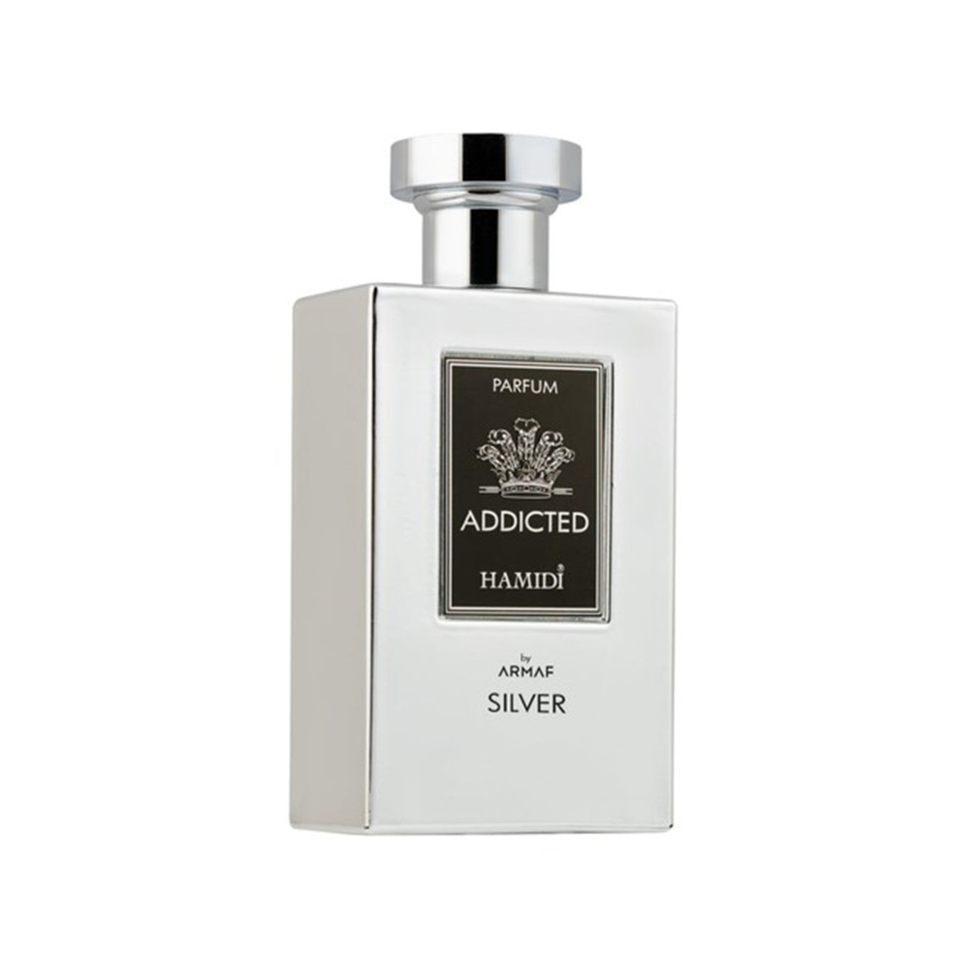 Hamidi Addicted Silver Eau De Parfum 120ml unisex fragrance with bergamot lemon lime ginger blackcurrant violet leaves jasmine iris rose sandalwood cedarwood musk and ambroxan notes